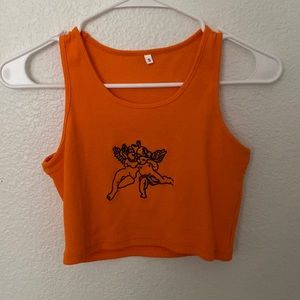 orange angel cropped tee